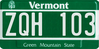VT license plate ZQH103