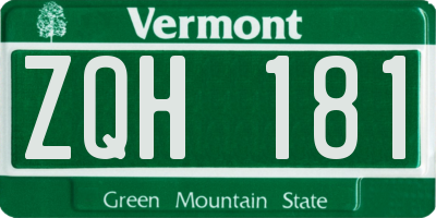 VT license plate ZQH181