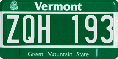 VT license plate ZQH193