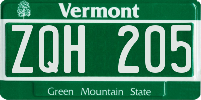 VT license plate ZQH205