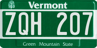 VT license plate ZQH207
