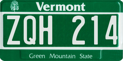 VT license plate ZQH214