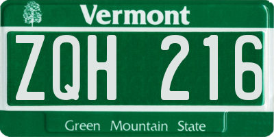 VT license plate ZQH216