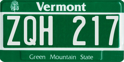 VT license plate ZQH217