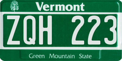 VT license plate ZQH223