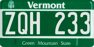 VT license plate ZQH233