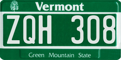 VT license plate ZQH308