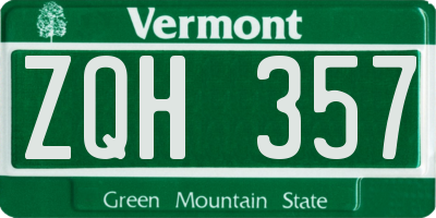 VT license plate ZQH357