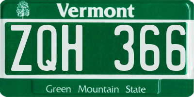VT license plate ZQH366