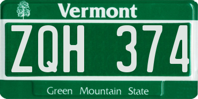 VT license plate ZQH374