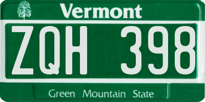 VT license plate ZQH398