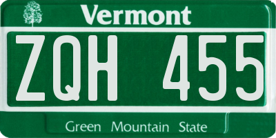 VT license plate ZQH455