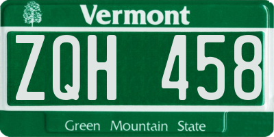VT license plate ZQH458