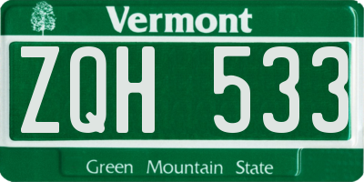 VT license plate ZQH533
