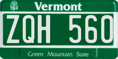 VT license plate ZQH560