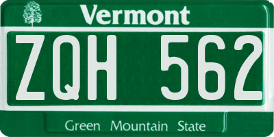 VT license plate ZQH562