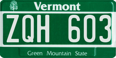 VT license plate ZQH603
