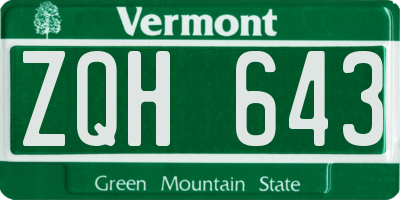 VT license plate ZQH643