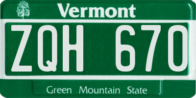 VT license plate ZQH670