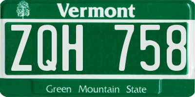 VT license plate ZQH758
