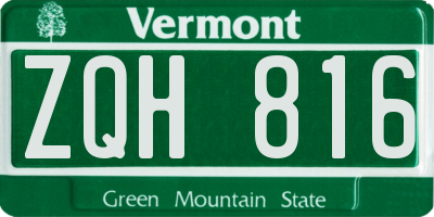 VT license plate ZQH816
