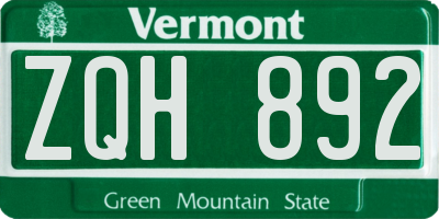 VT license plate ZQH892
