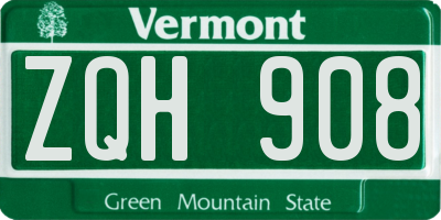 VT license plate ZQH908