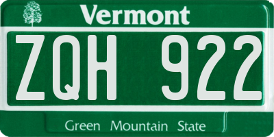 VT license plate ZQH922