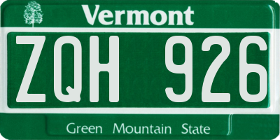 VT license plate ZQH926