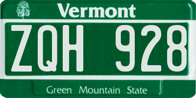 VT license plate ZQH928