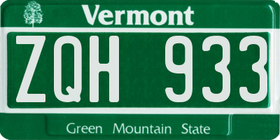 VT license plate ZQH933