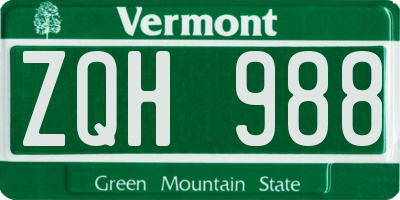 VT license plate ZQH988