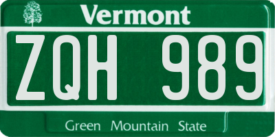 VT license plate ZQH989