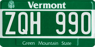 VT license plate ZQH990