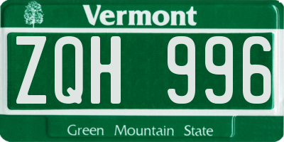 VT license plate ZQH996