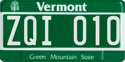 VT license plate ZQI010