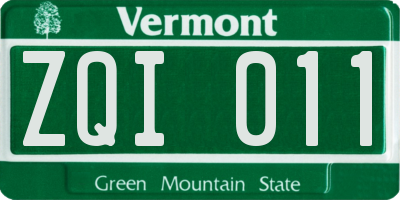 VT license plate ZQI011