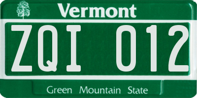 VT license plate ZQI012