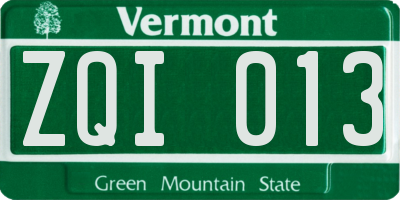 VT license plate ZQI013