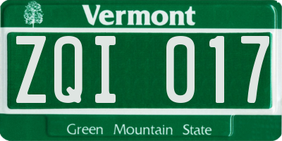 VT license plate ZQI017