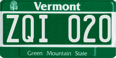 VT license plate ZQI020