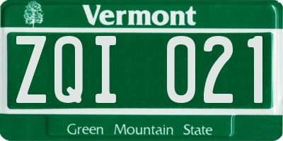 VT license plate ZQI021