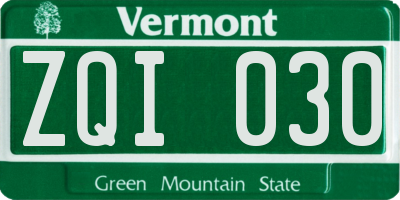 VT license plate ZQI030