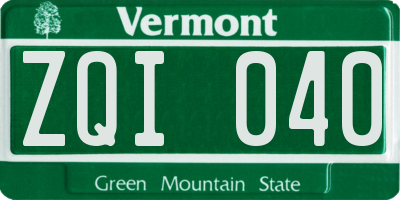 VT license plate ZQI040