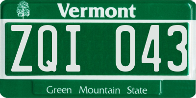 VT license plate ZQI043