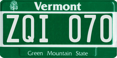 VT license plate ZQI070