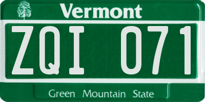 VT license plate ZQI071