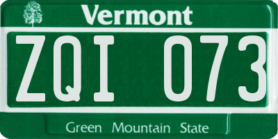 VT license plate ZQI073