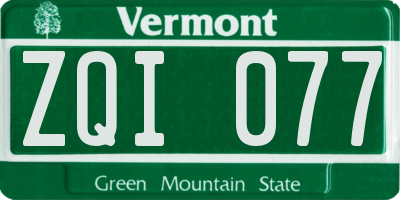 VT license plate ZQI077