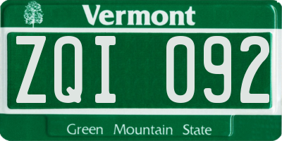 VT license plate ZQI092